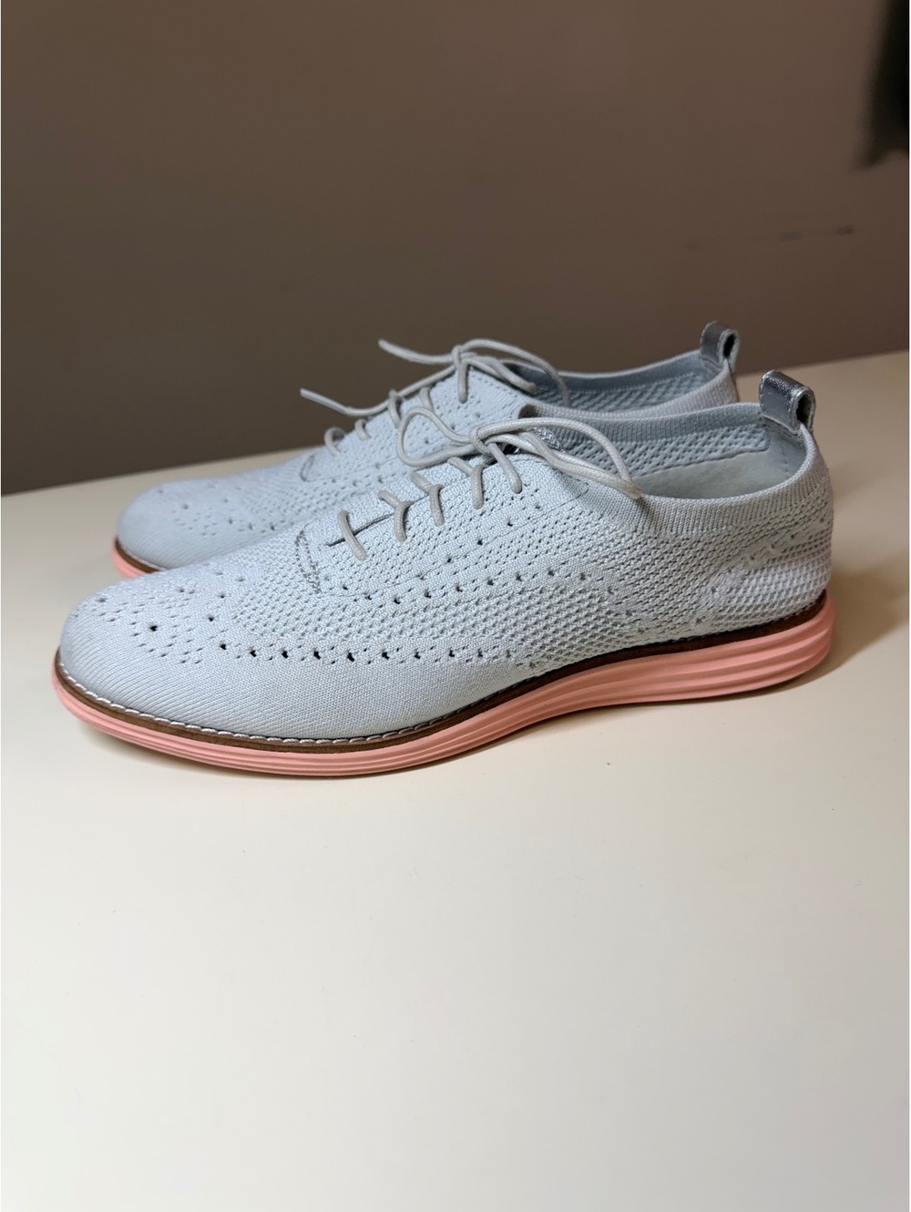 Cole Haan Women's White Knit Oxford Shoes with Pink Sole